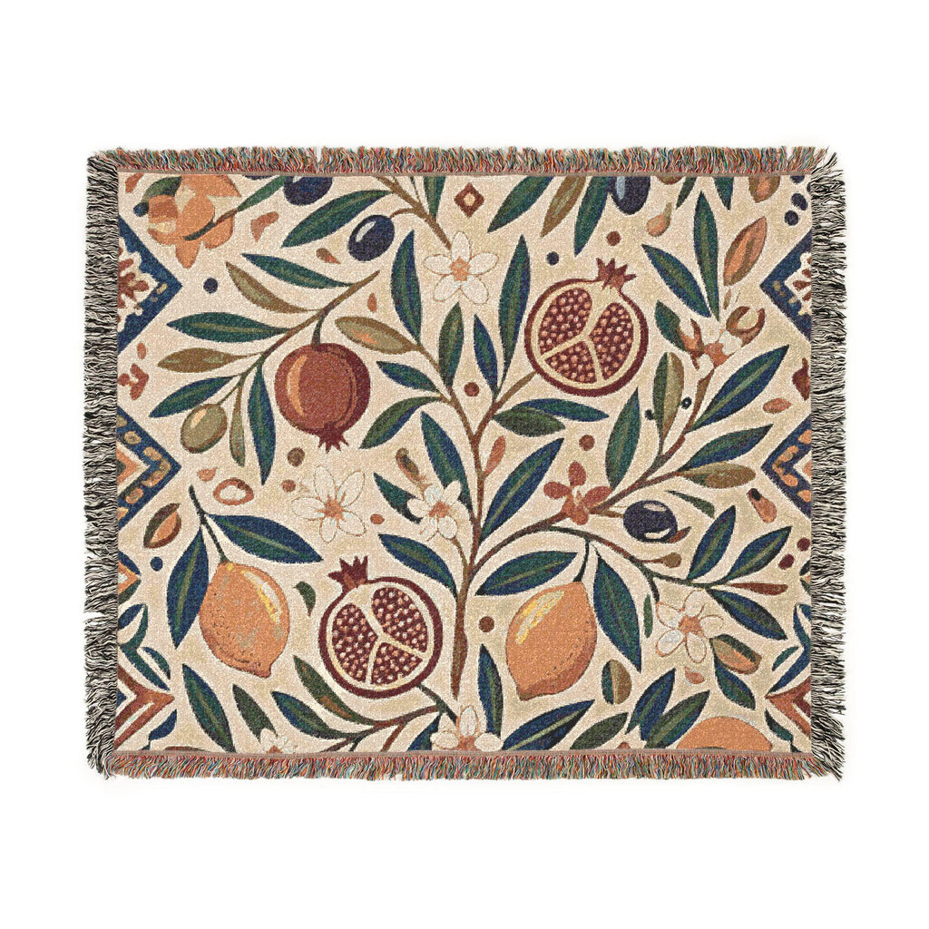 Pomegranate Olive Branch Woven Blanket | Botanical Throw