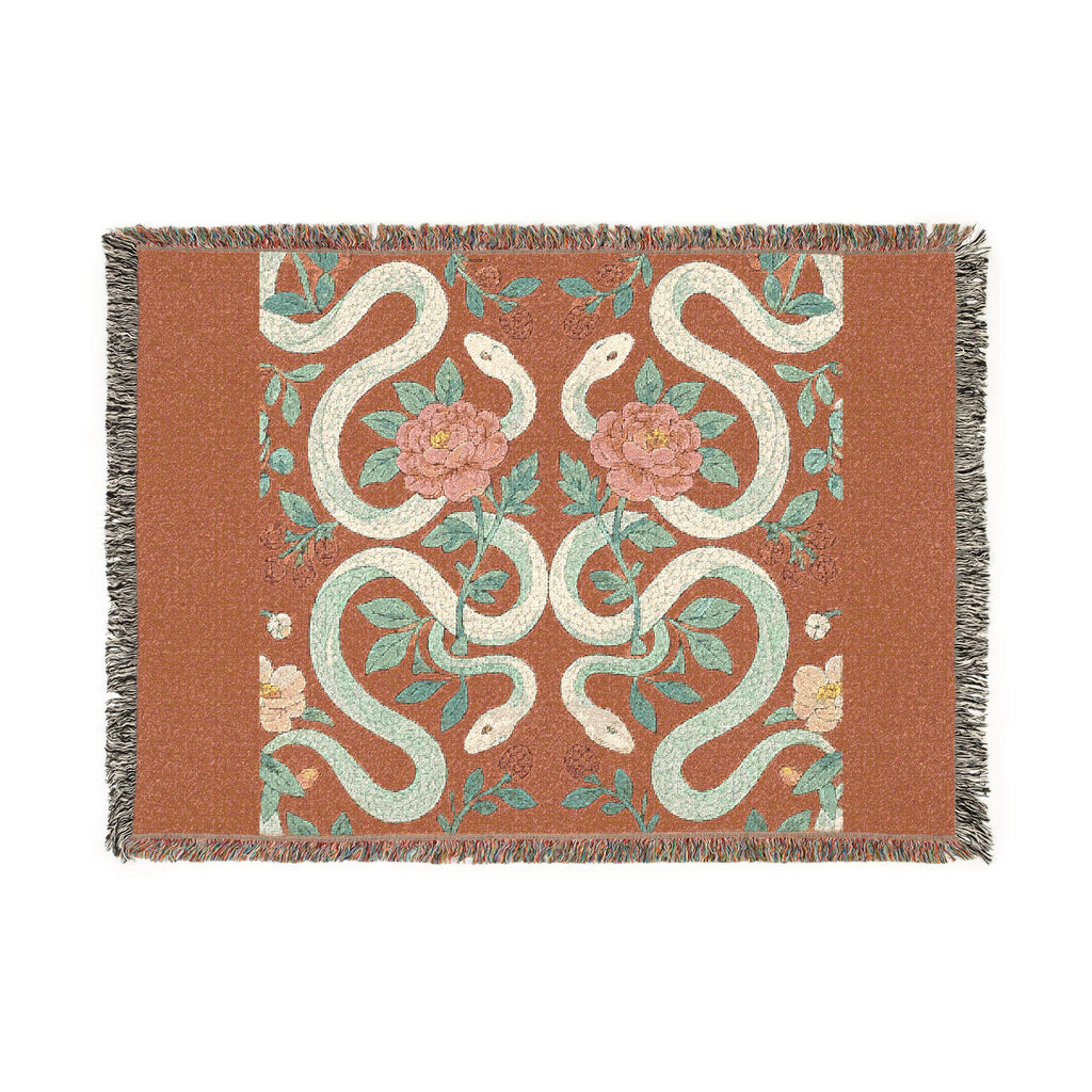 Floral Snake Tapestry Woven Blanket | Boho Retro Serpent Throw