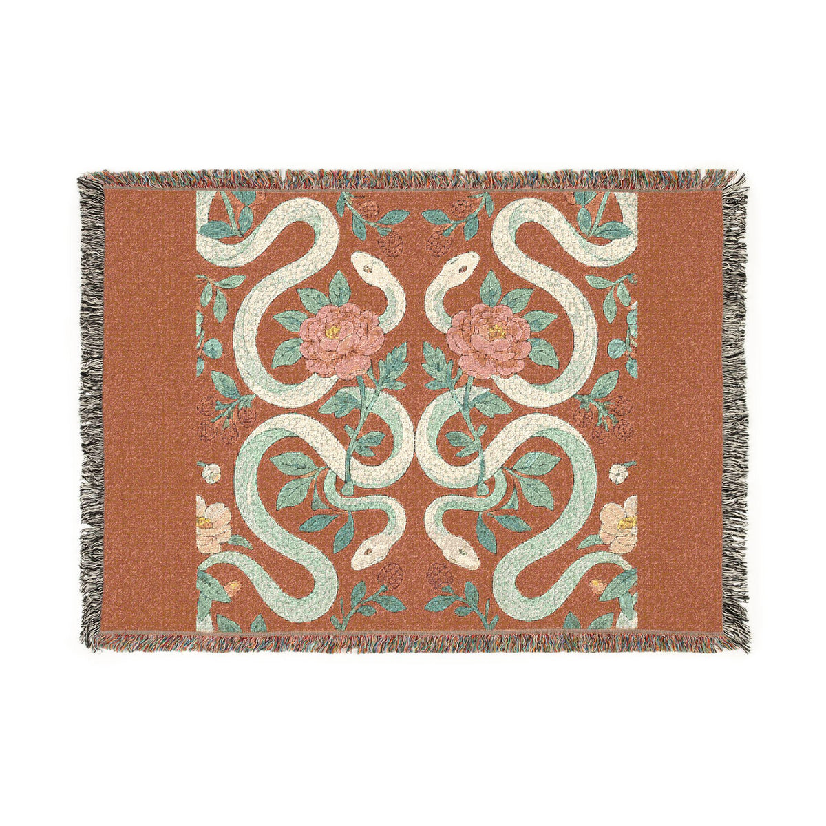 Floral Snake Tapestry Woven Blanket | Boho Retro Serpent Throw