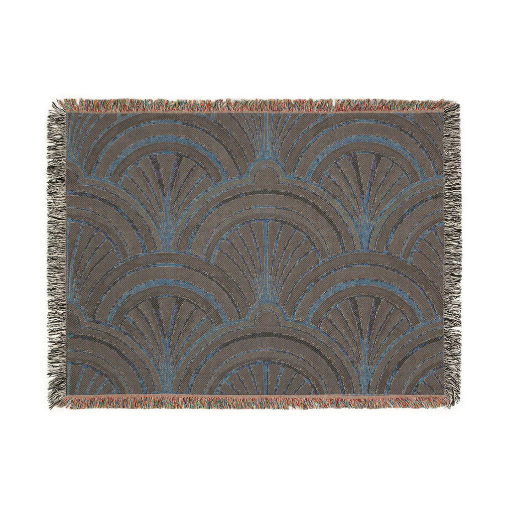 Art Deco Fan Pattern Woven Blanket | Geometric Throw, Vintage 1920s Inspired