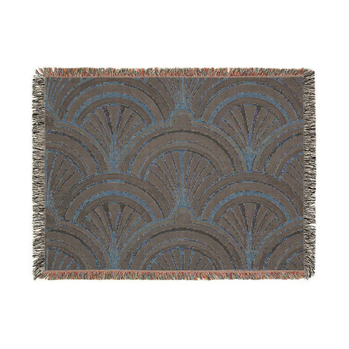Art Deco Fan Pattern Woven Blanket | Geometric Throw, Vintage 1920s Inspired