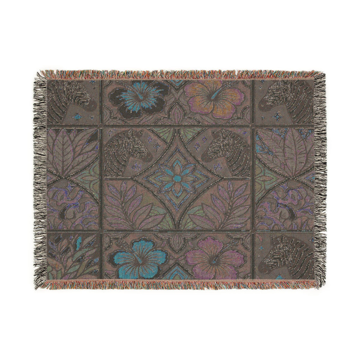 Victorian Floral Tile Woven Blanket | Tapestry Throw, Decorative Jacquard