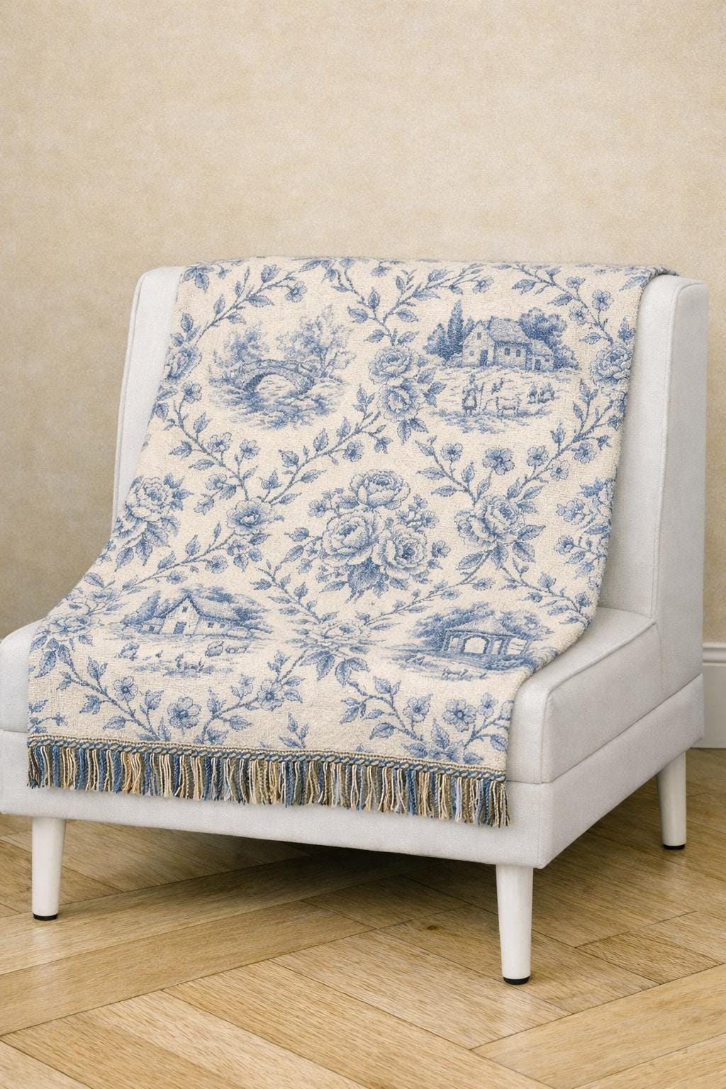 Toile Pattern Woven Blanket | Classic Scenic Toile Throw