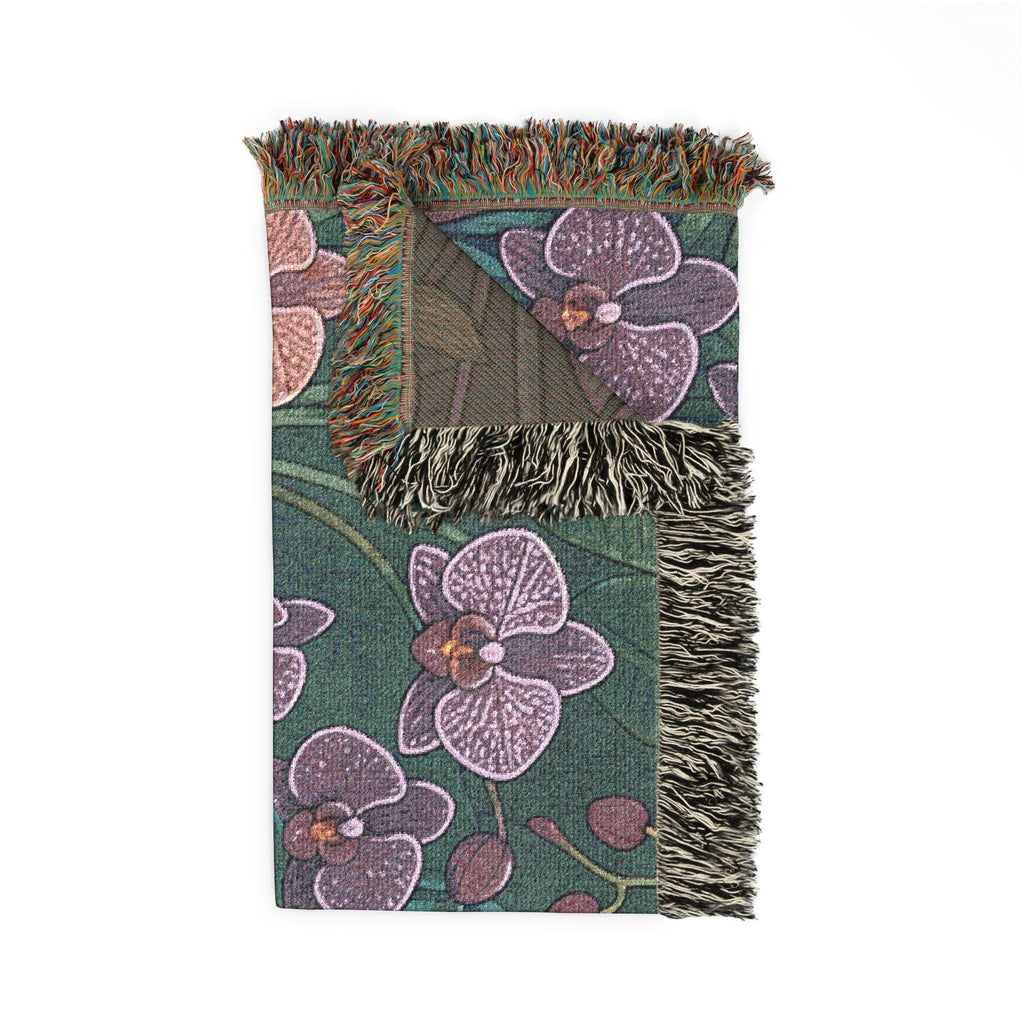 Folk Foxes Woven Blanket | Botanical Tapestry Throw, Floral Woodland Decor