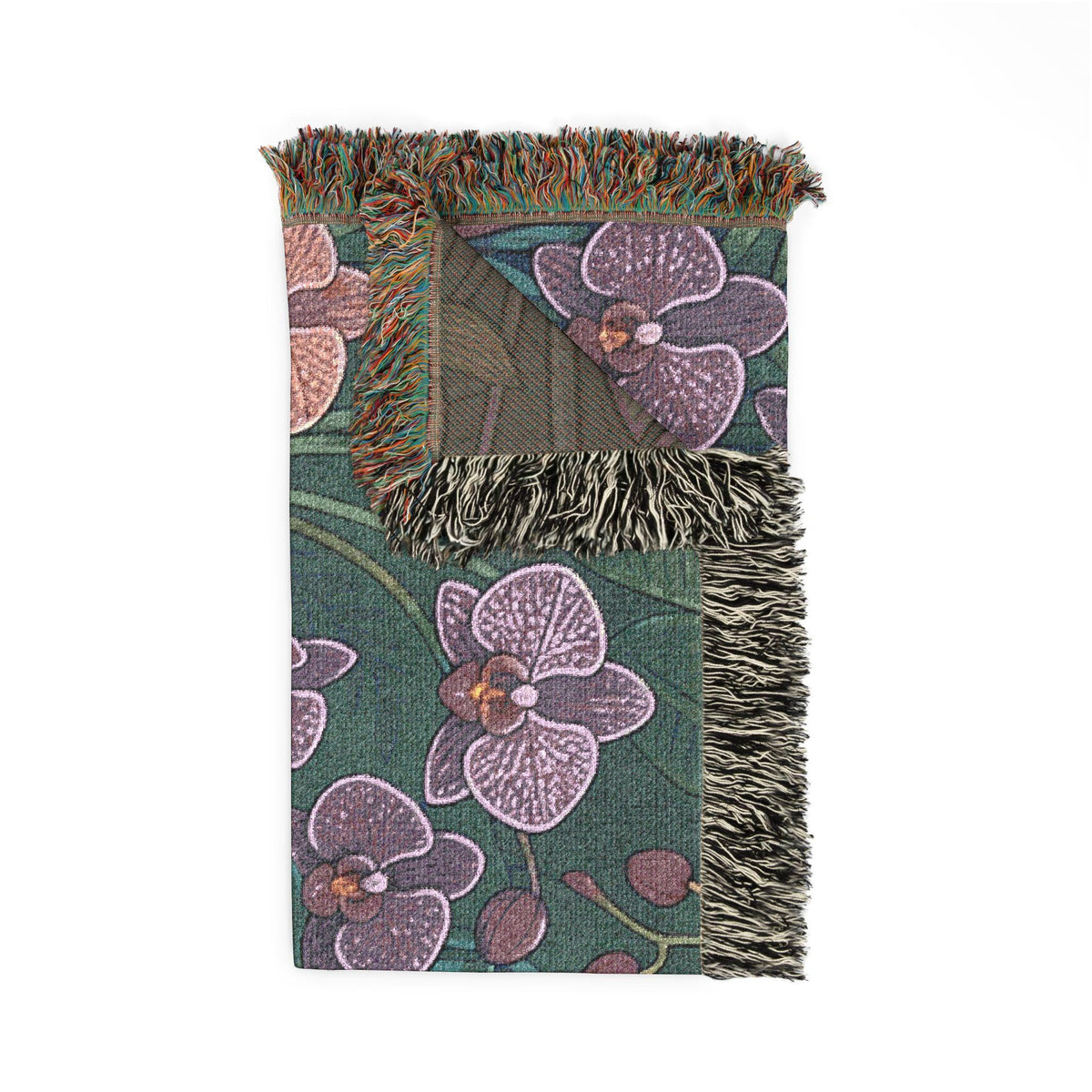 Folk Foxes Woven Blanket | Botanical Tapestry Throw, Floral Woodland Decor