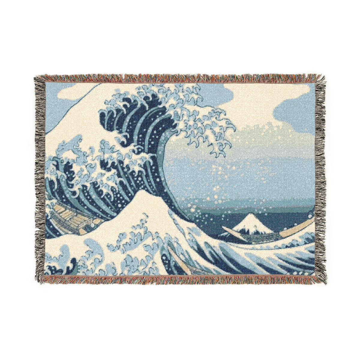 Wave Woven Blanket | Hokusai Inspired Ocean Tapestry Throw
