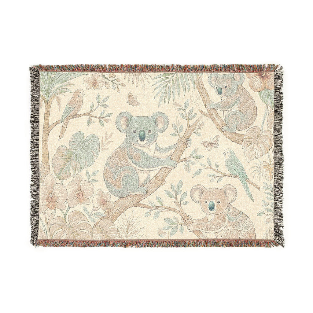Koala Forest Illustration Woven Blanket | Botanical Animal Throw