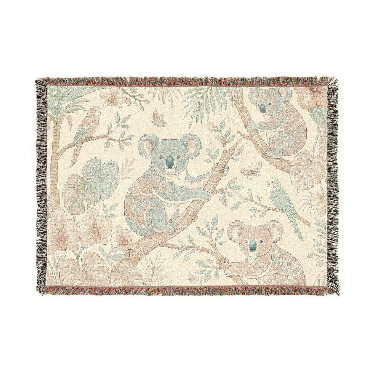 Koala Forest Illustration Woven Blanket | Botanical Animal Throw