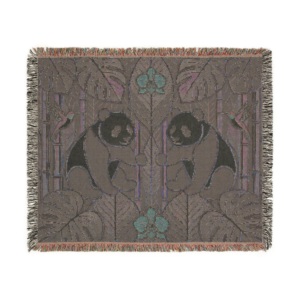 Art Nouveau Panda Woven Blanket | Bamboo Motif Throw
