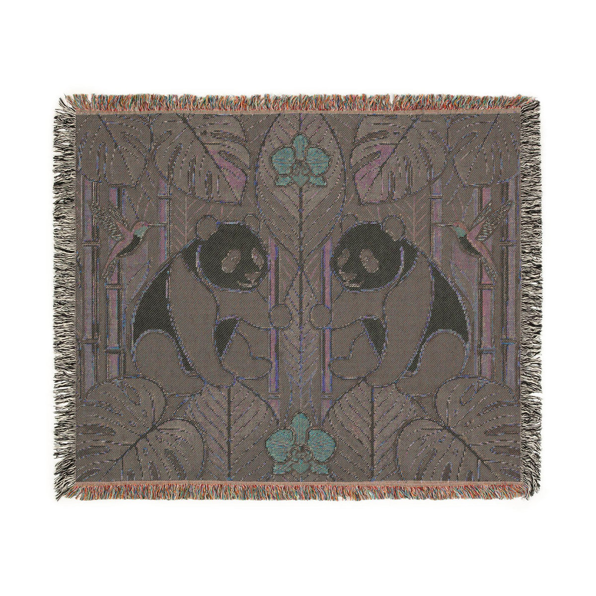 Art Nouveau Panda Woven Blanket | Bamboo Motif Throw