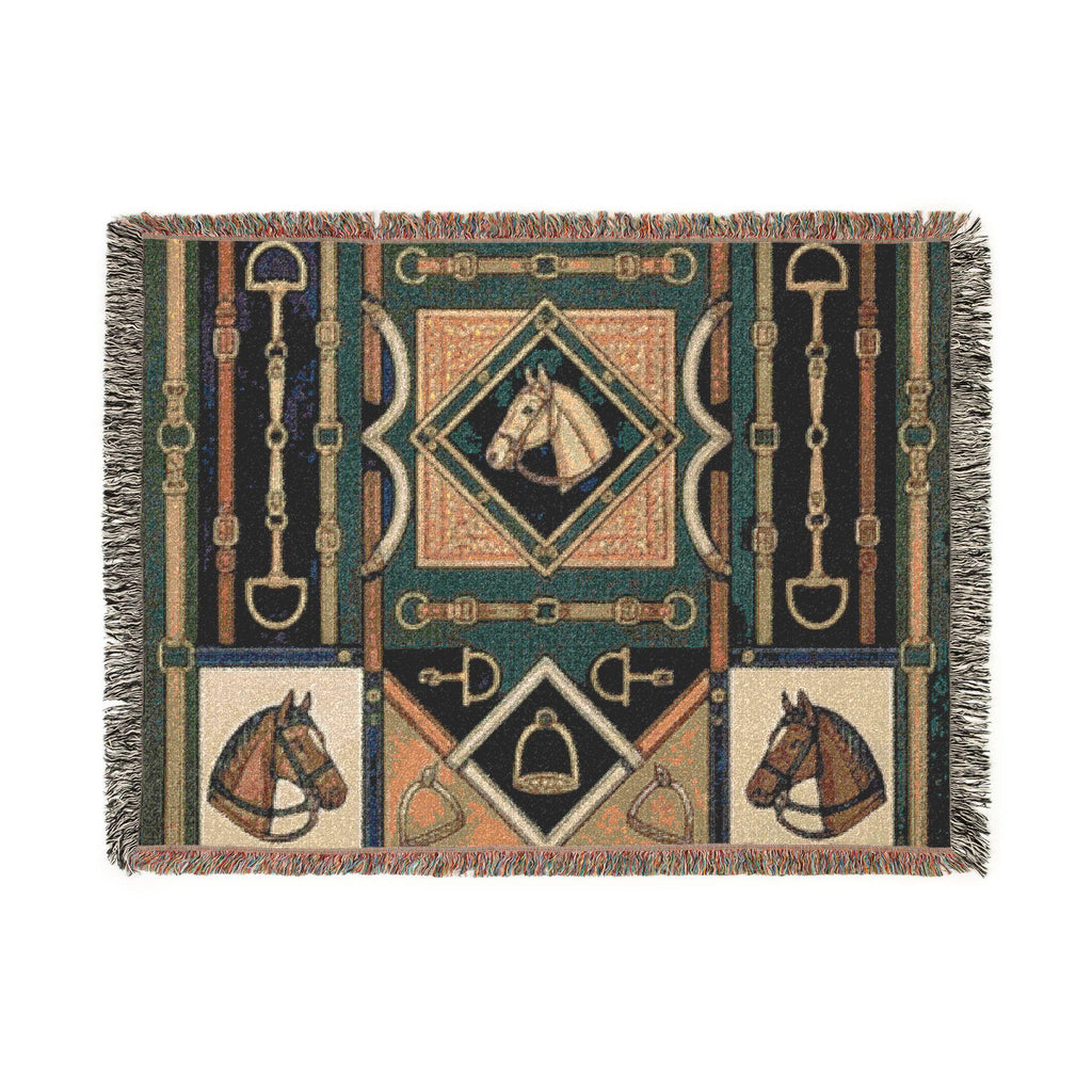 Equestrian Horse Bit Pattern Woven Blanket | Horse Head, Bridles, Stirrups