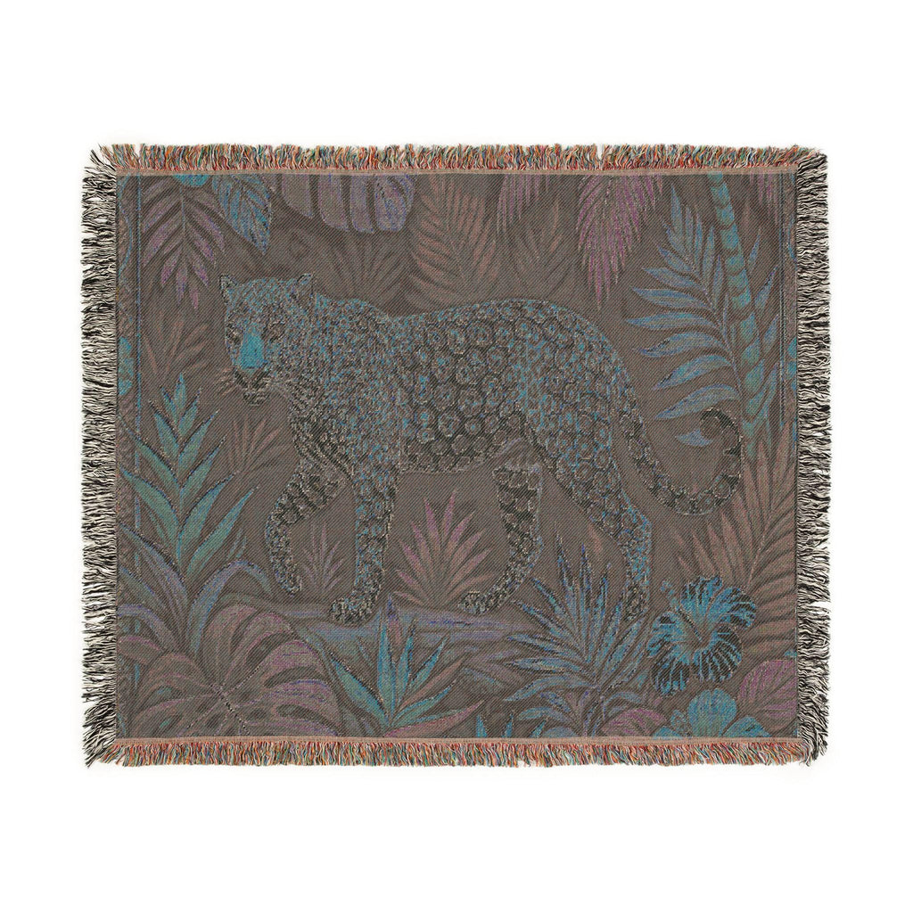 Leopard Jungle Tapestry Woven Blanket | Tropical Botanical Throw