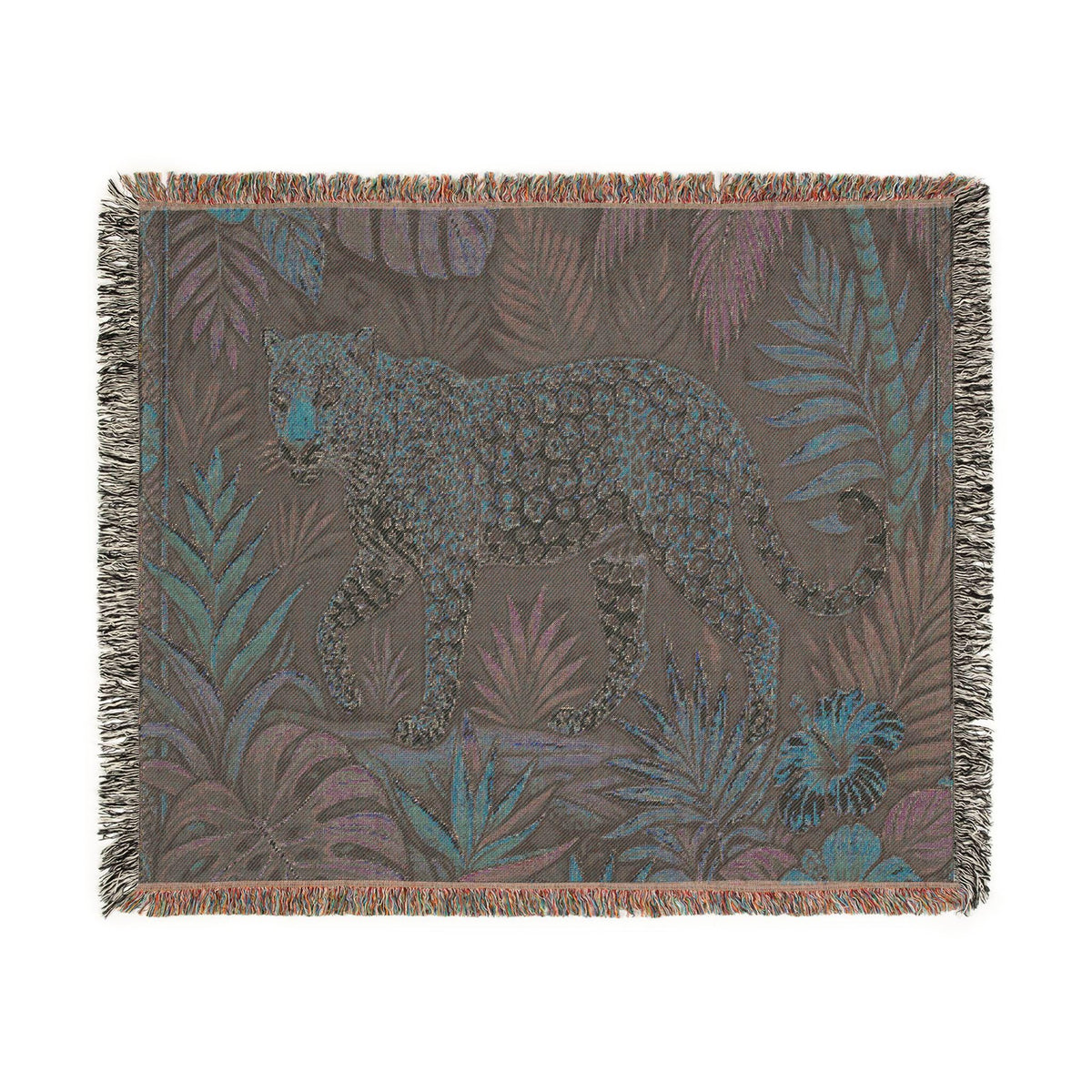 Leopard Jungle Tapestry Woven Blanket | Tropical Botanical Throw
