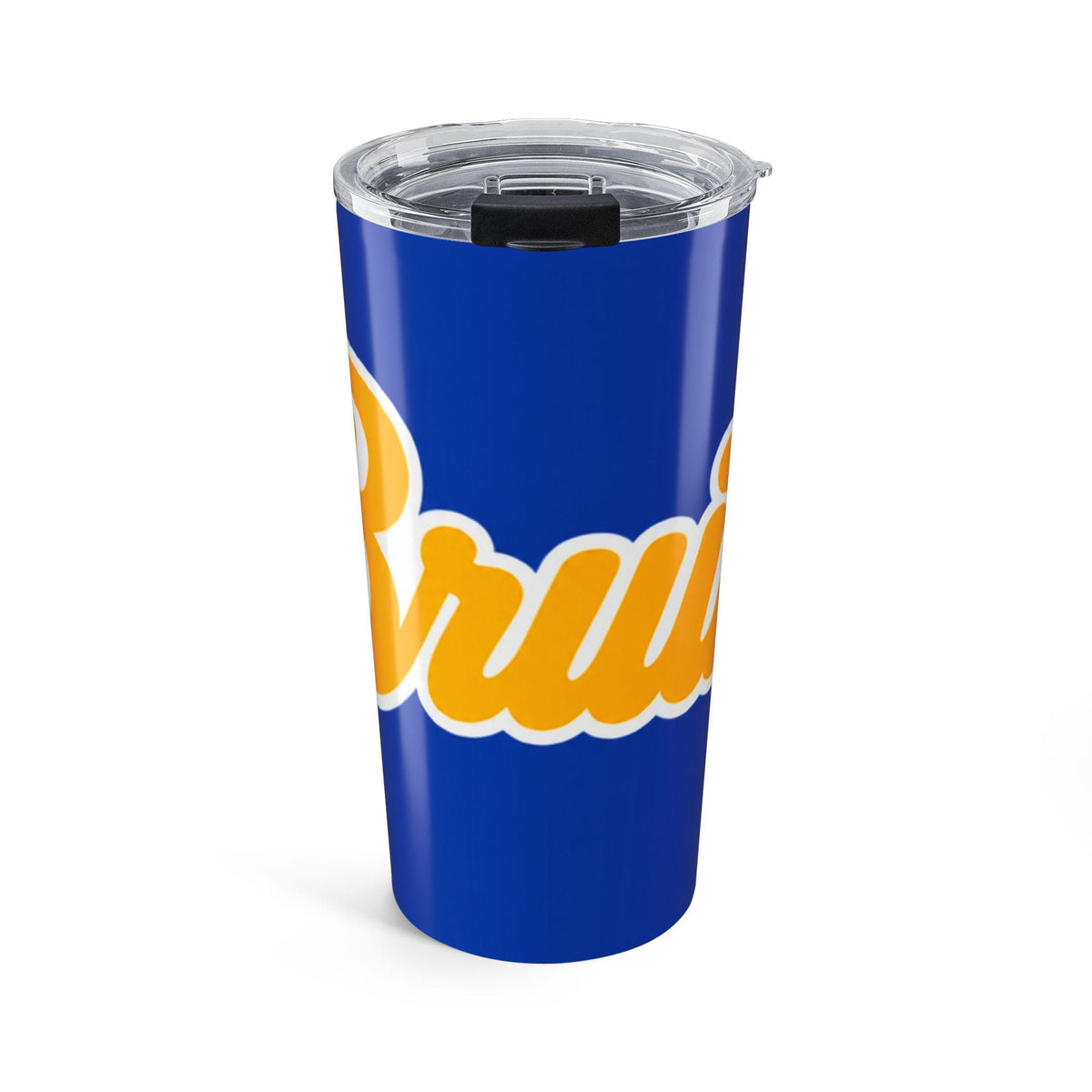 Bruins Script Logo Tumbler | 20oz Blue Yellow Stainless Travel Cup