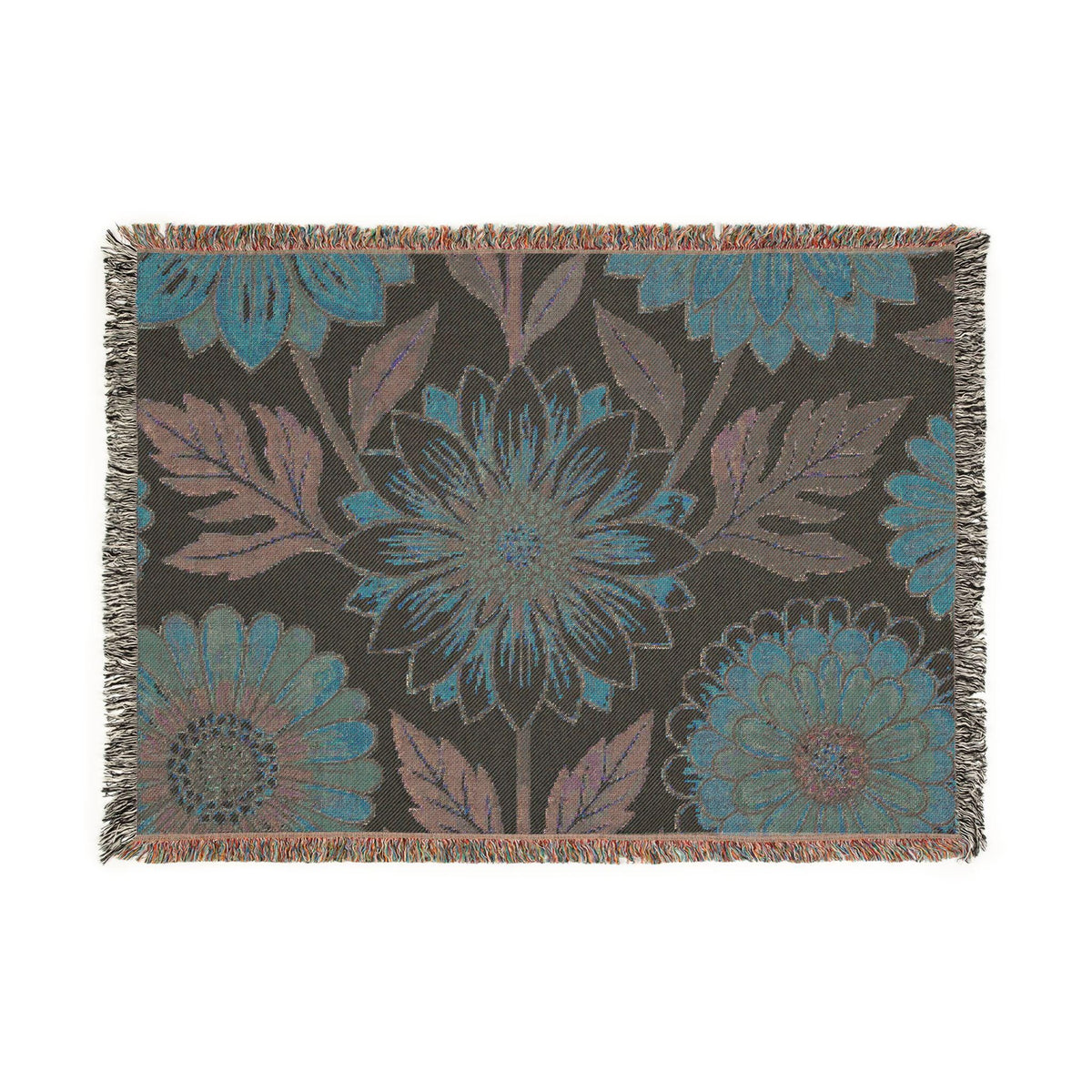 Sunflower and Dahlia floral Woven Blanket | boho floral throw tapestry