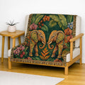 Tropical Elephant Tapestry Blanket | Woven Fringe Throw, Jungle Floral Pattern