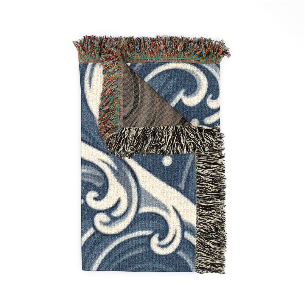 Ocean Wave Pattern Woven Blanket | Nautical Blue Throw