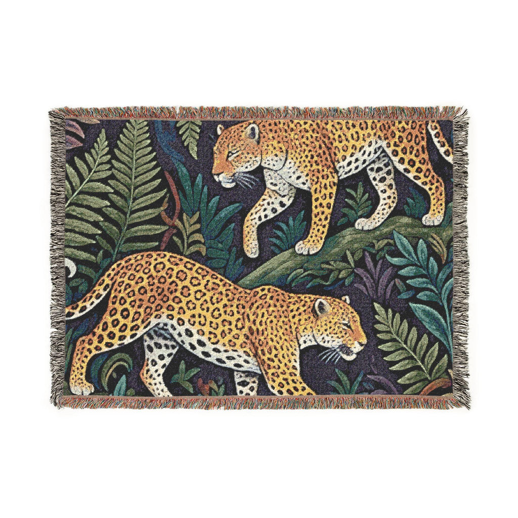 Leopard Jungle Woven Blanket | Tropical Foliage Animal Throw