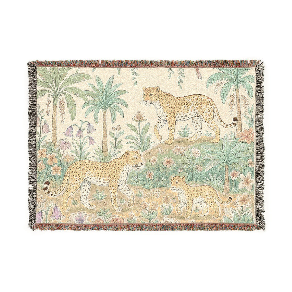 Jungle Leopard Tapestry Woven Blanket | Tropical Palm Animal Throw