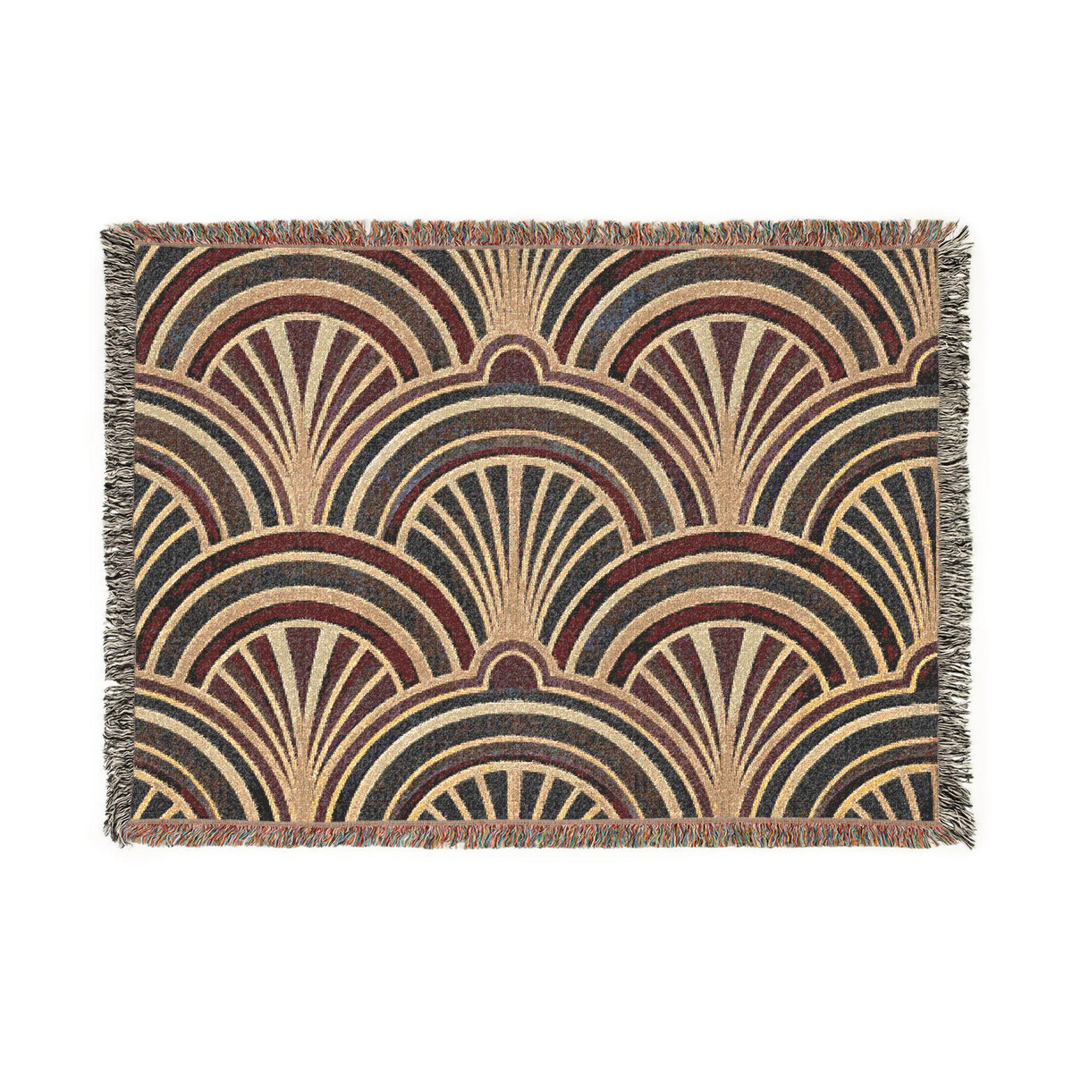 Art Deco Fan Pattern Woven Blanket | Geometric Throw, Vintage 1920s Inspired
