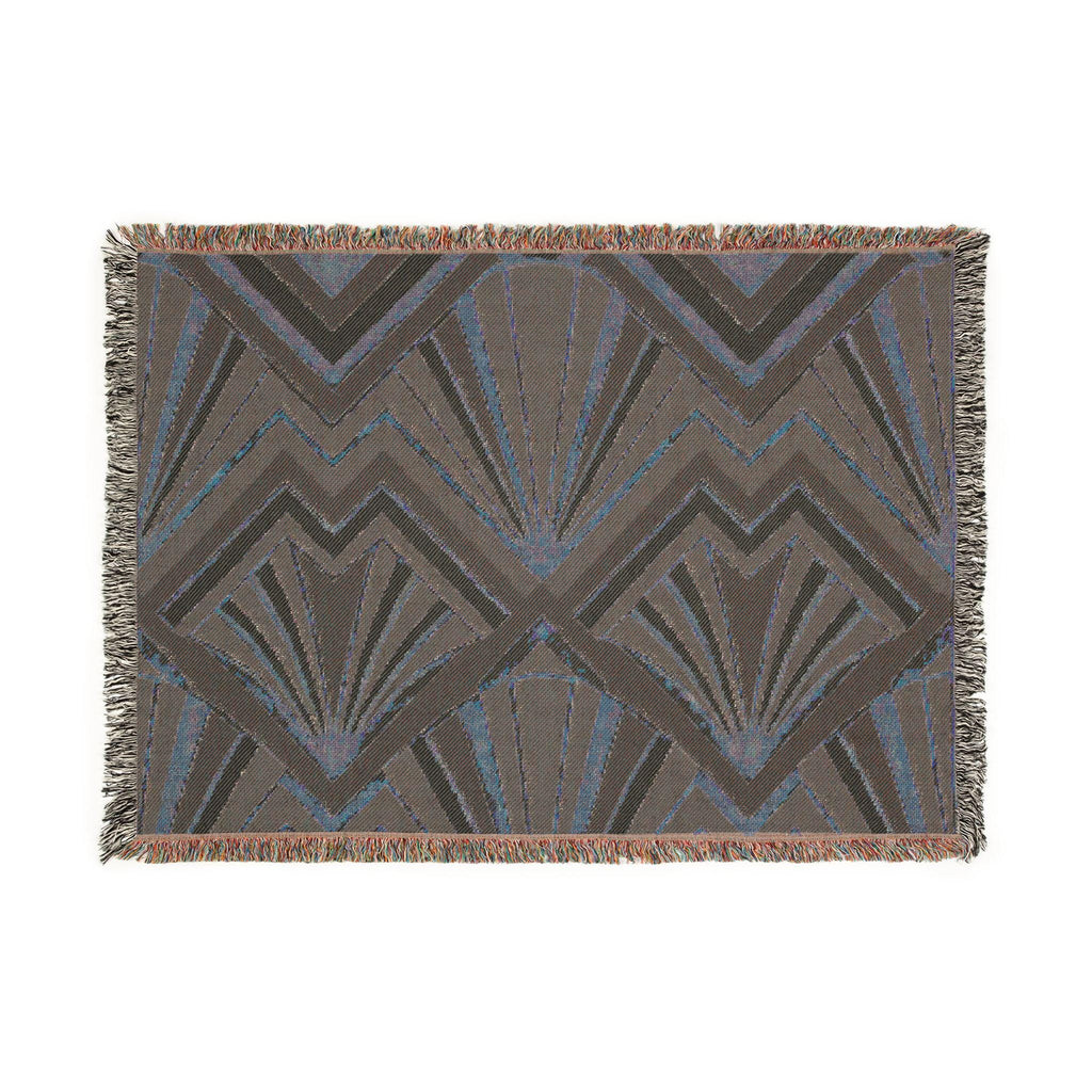 Art Deco Fan Pattern Woven Blanket | Geometric Throw, Retro Chevron Design