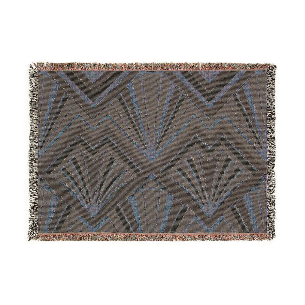 Art Deco Fan Pattern Woven Blanket | Geometric Throw, Retro Chevron Design