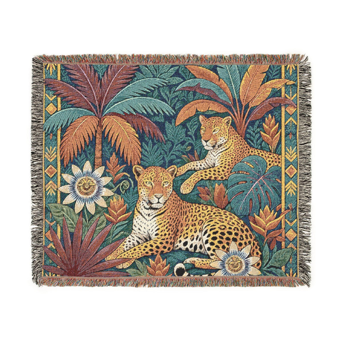Tropical Leopard Tapestry Woven Blanket | Jungle Animal Throw
