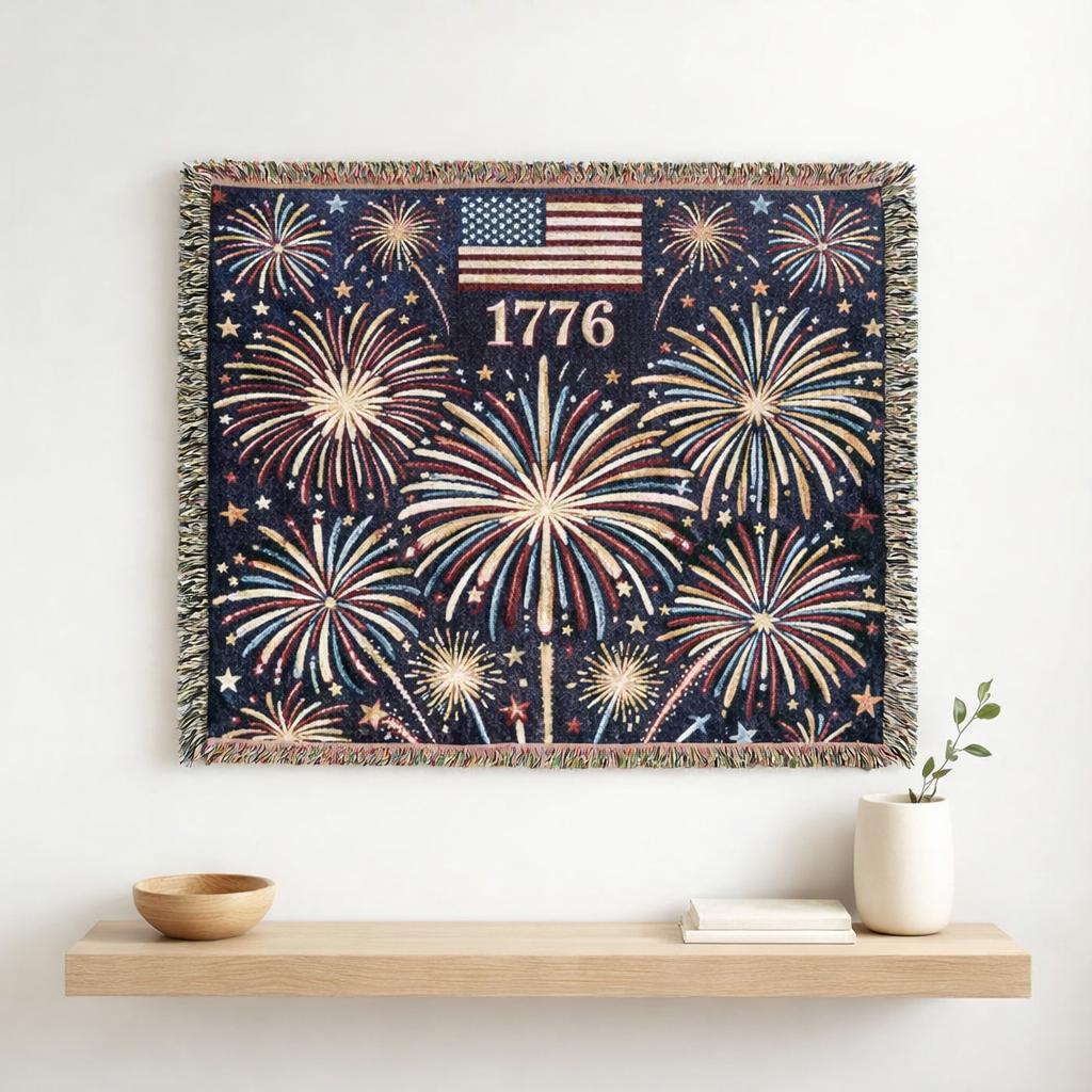 250 Year 4th of July Celebration Fireworks Woven Blanket | Patriotic Throw 1776