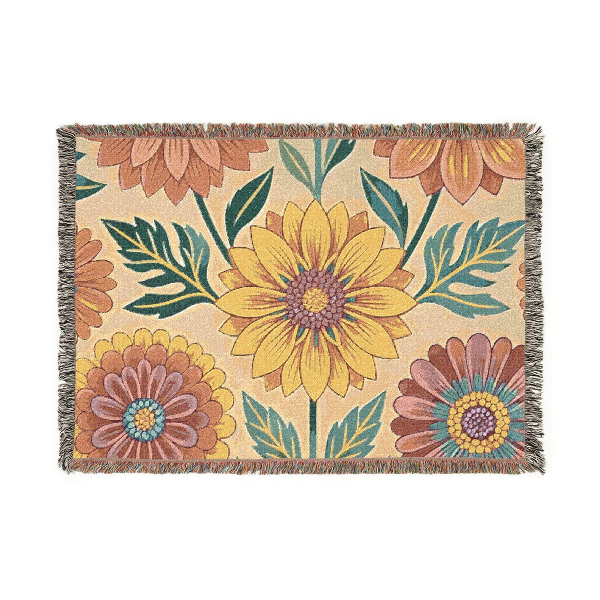 Sunflower and Dahlia floral Woven Blanket | boho floral throw tapestry