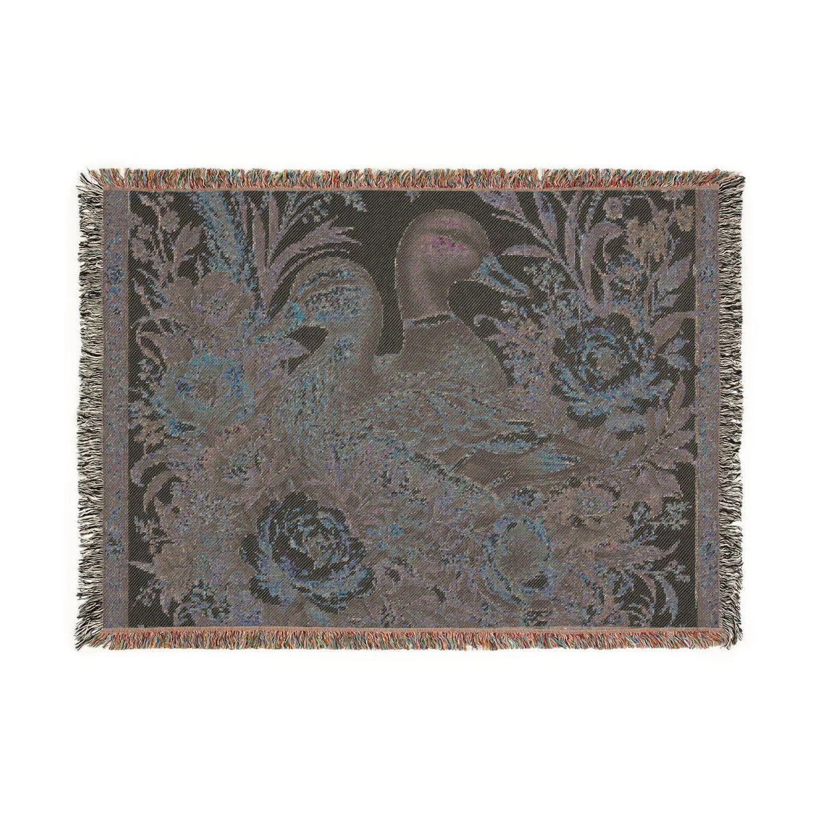 Mallard Duck floral tapestry Woven Blanket | Vintage Bird Throw Blanket