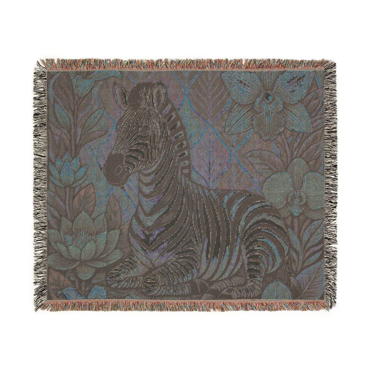 Zebra Floral Woven Blanket | Boho Safari Animal Throw