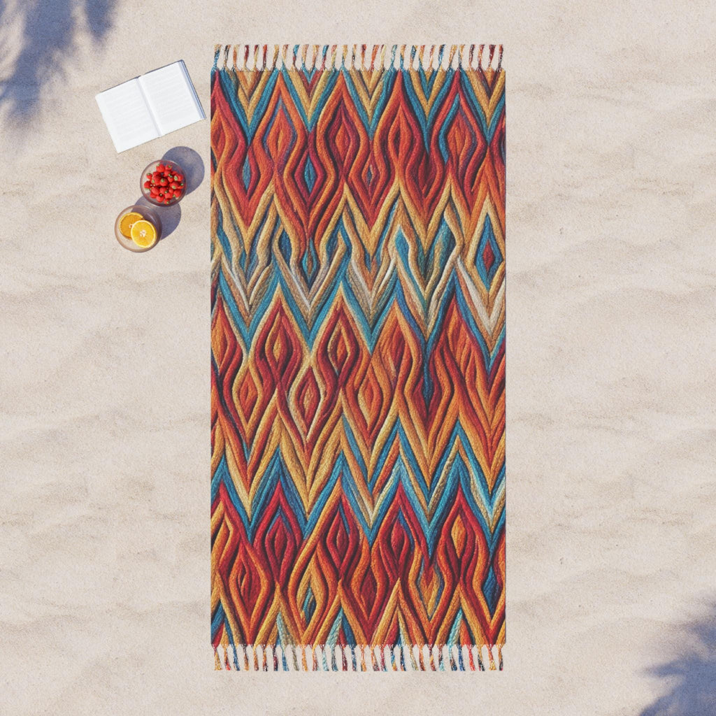 Woven Beach Towel | Ikat Pattern, Tassel Fringe, Polyester, Quick Dry