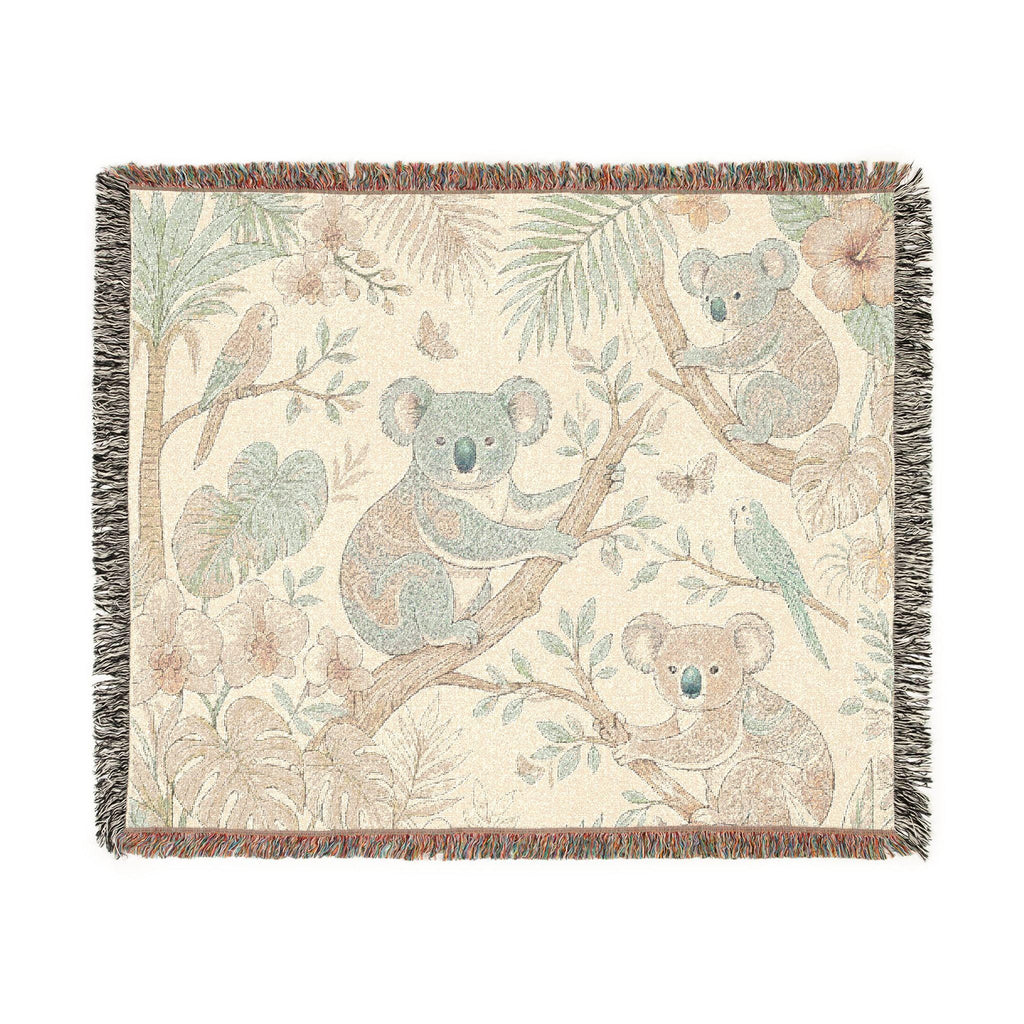 Koala Forest Illustration Woven Blanket | Botanical Animal Throw