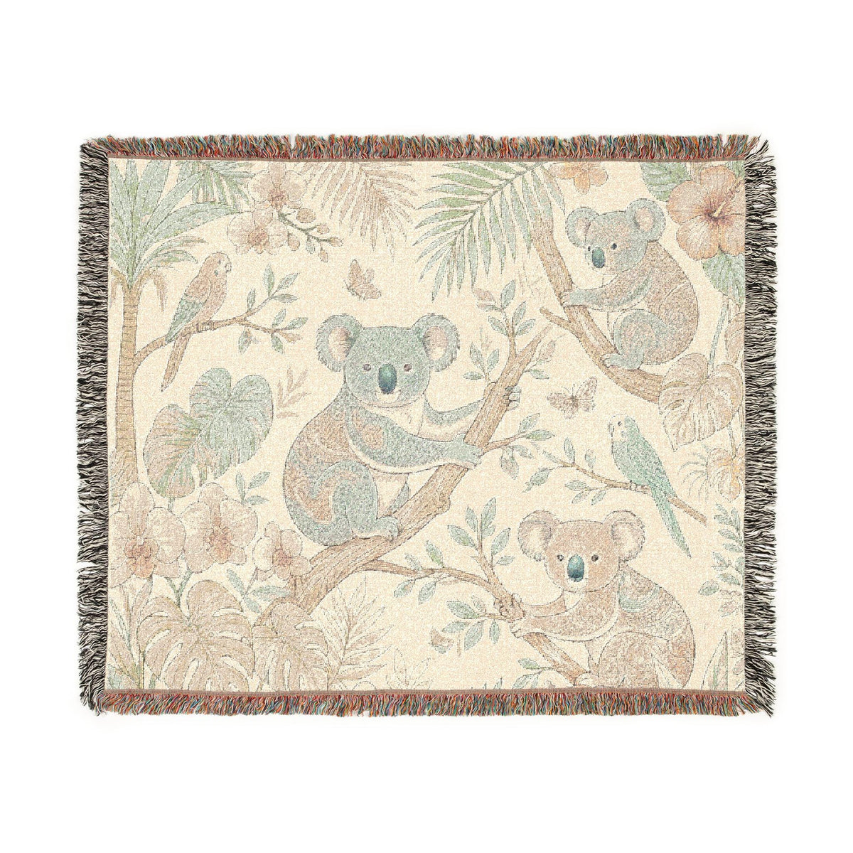 Koala Forest Illustration Woven Blanket | Botanical Animal Throw