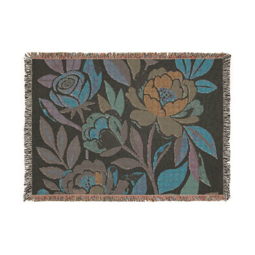 Floral Peony Tapestry Woven Blanket | Boho Floral Throw