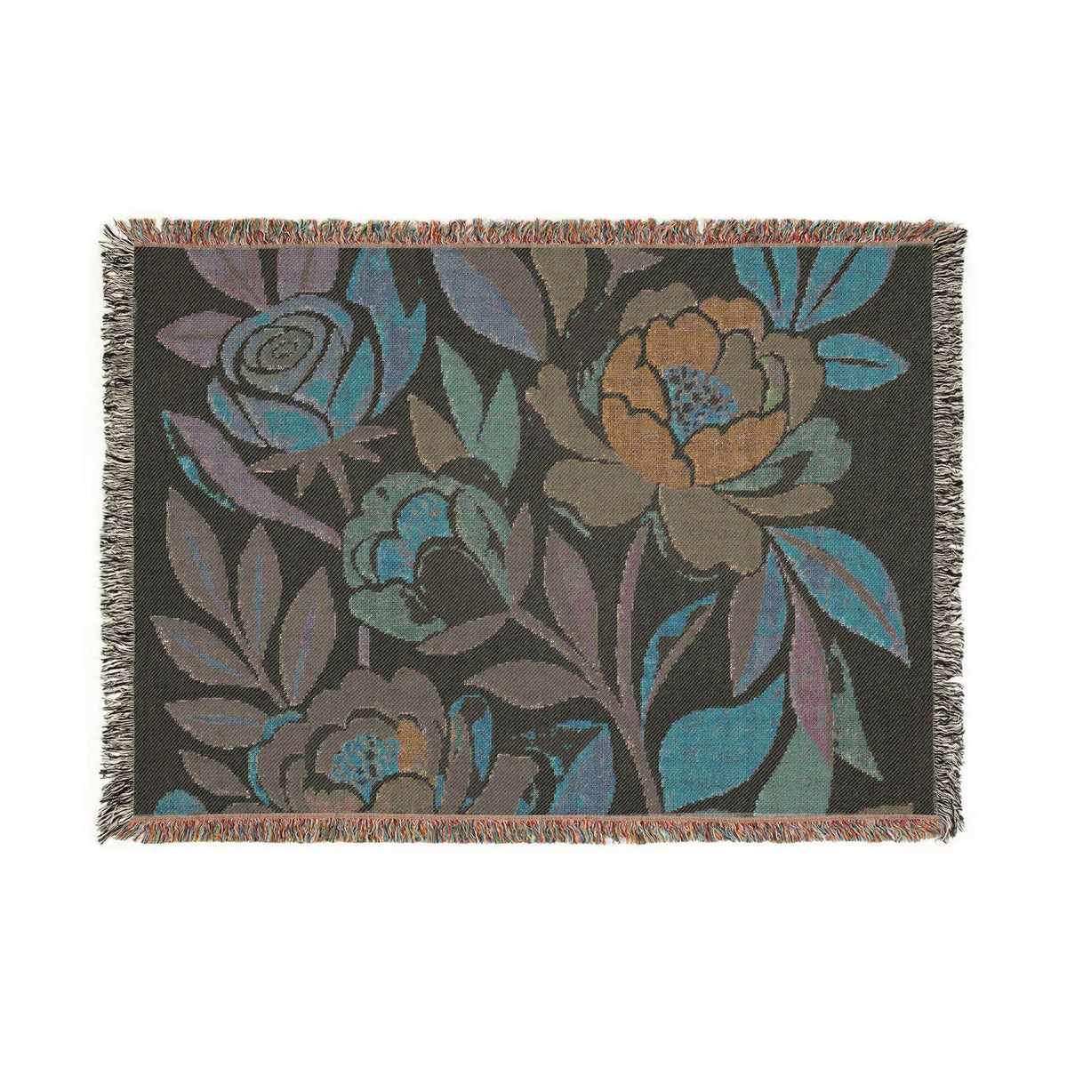 Floral Peony Tapestry Woven Blanket | Boho Floral Throw
