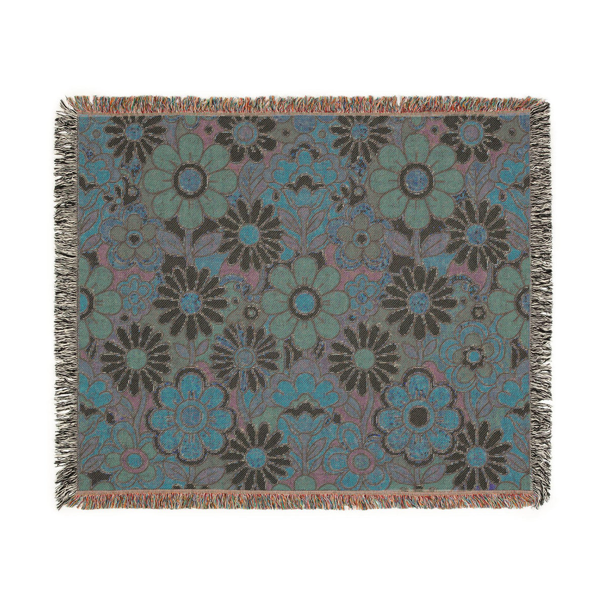 Retro Floral Woven Blanket | Vintage Flower Pattern Throw