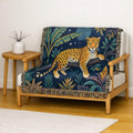 Leopard in Jungle Woven Blanket | Tapestry Throw, Nighttime Botanical Design