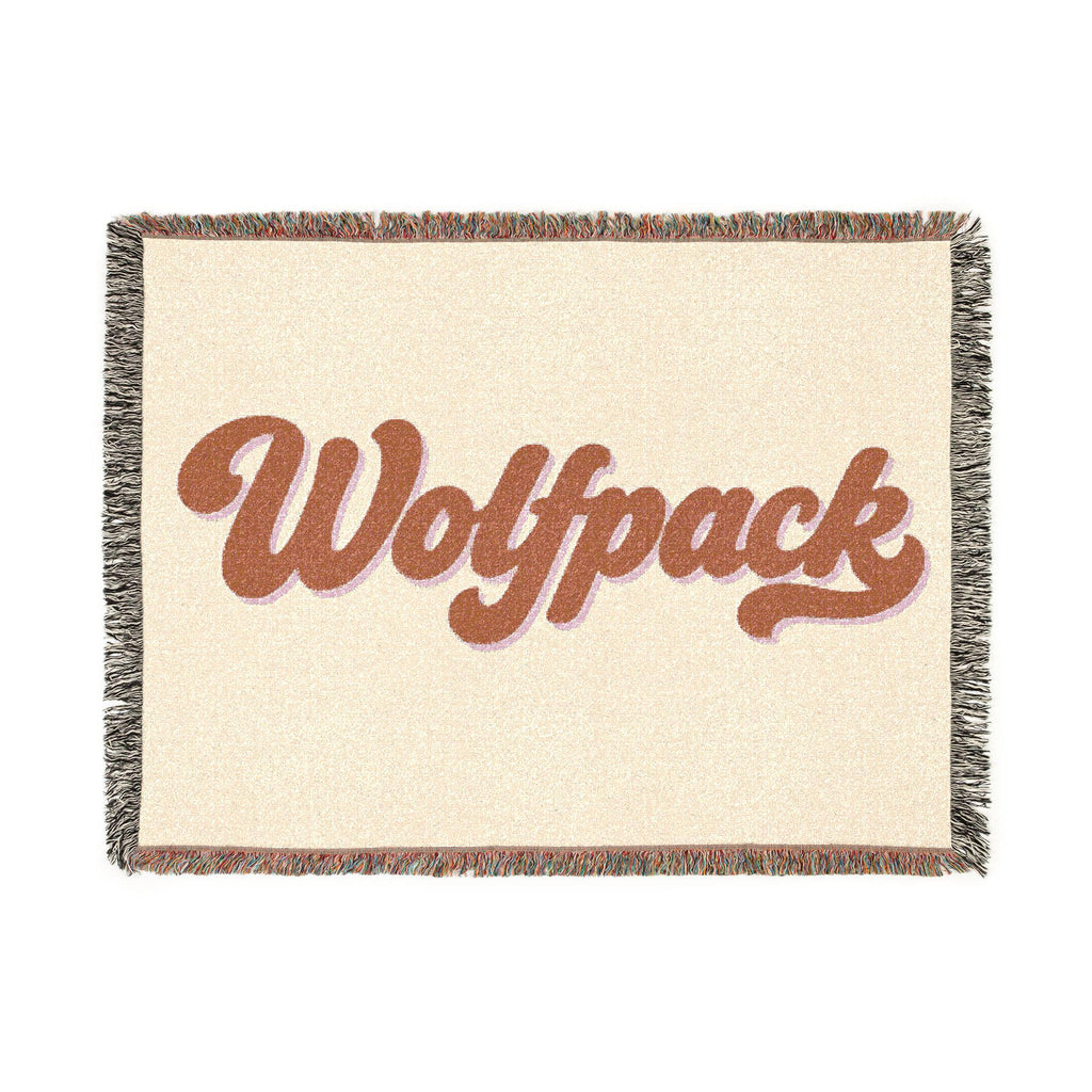 Wolfpack Retro Script Woven Blanket | 100% Cotton Throw with Fringe