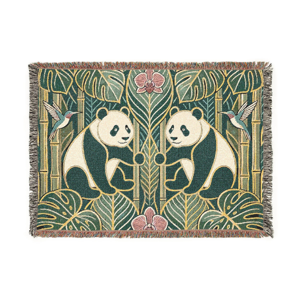 Art Nouveau Panda Woven Blanket | Bamboo Motif Throw