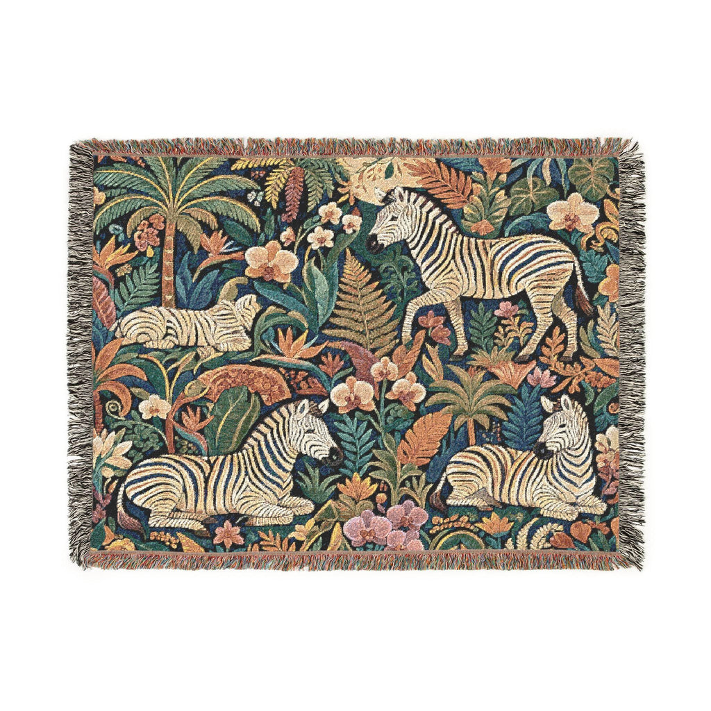 Jungle Zebra Tapestry Woven Blanket | Safari Animal Pattern Throw