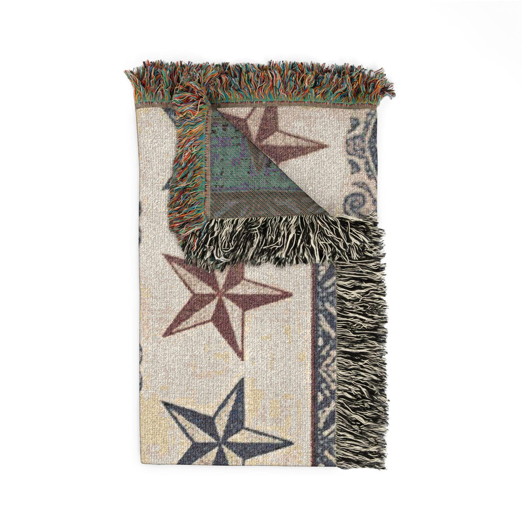 Rustic Star Pattern Woven Blanket | Southwestern Throw, Fringe Edge