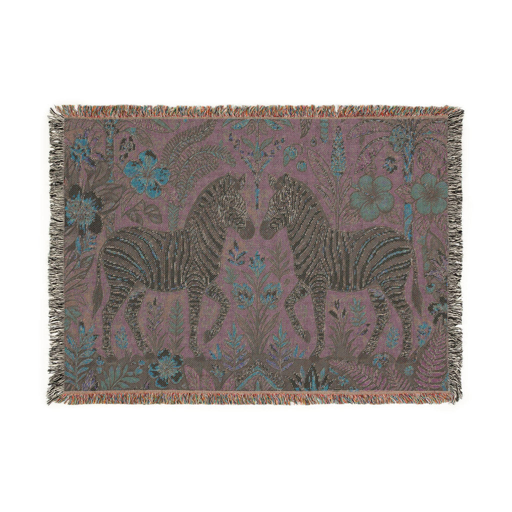 Zebra Botanical Tapestry Blanket | Woven Fringe Throw, Floral Safari Decor