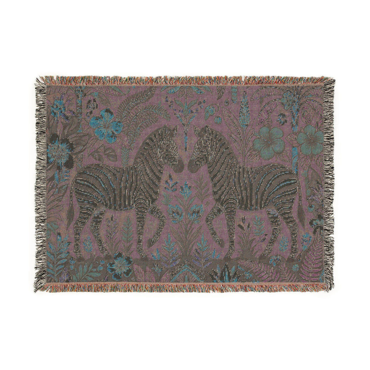Zebra Botanical Tapestry Blanket | Woven Fringe Throw, Floral Safari Decor