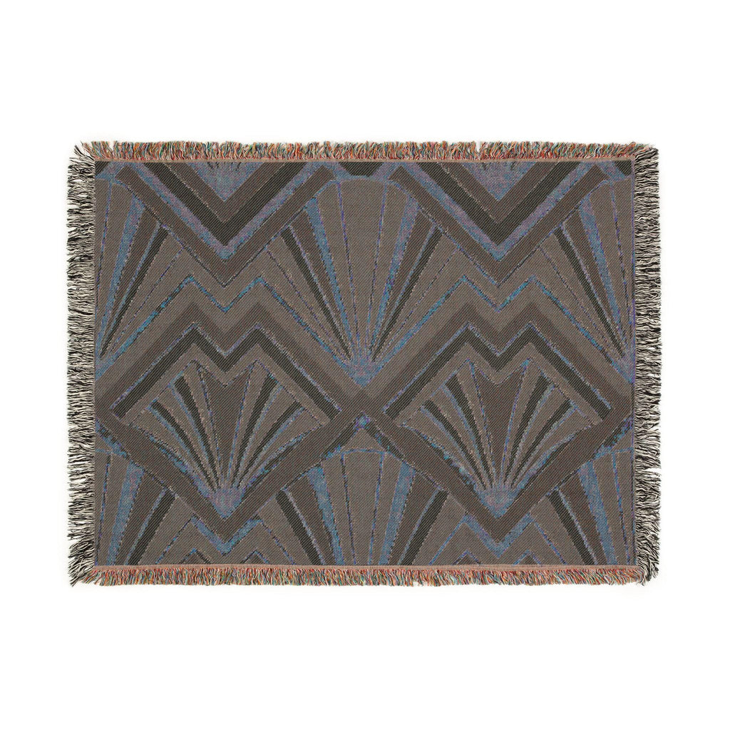 Art Deco Fan Pattern Woven Blanket | Geometric Throw, Retro Chevron Design