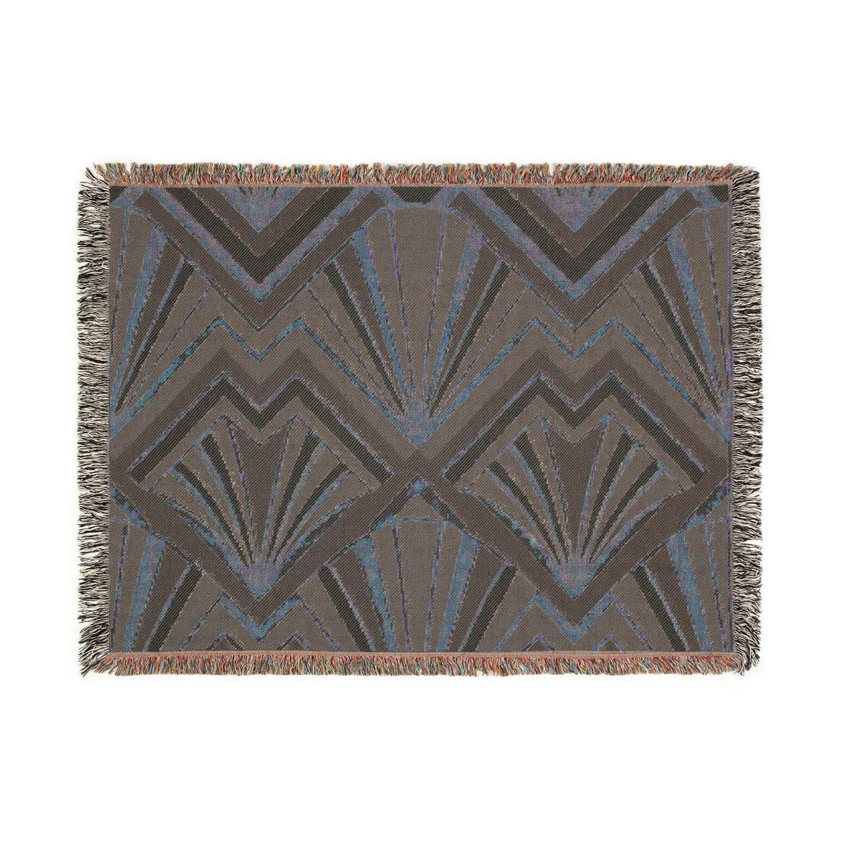 Art Deco Fan Pattern Woven Blanket | Geometric Throw, Retro Chevron Design