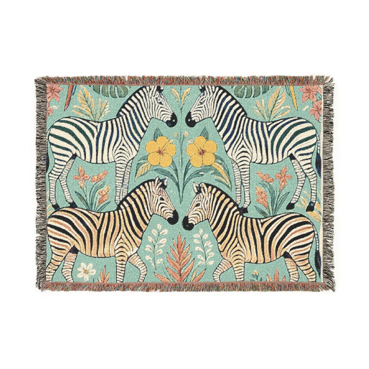 Zebra Folk Art Woven Blanket | Decorative Animal Throw, Boho Safari Pattern