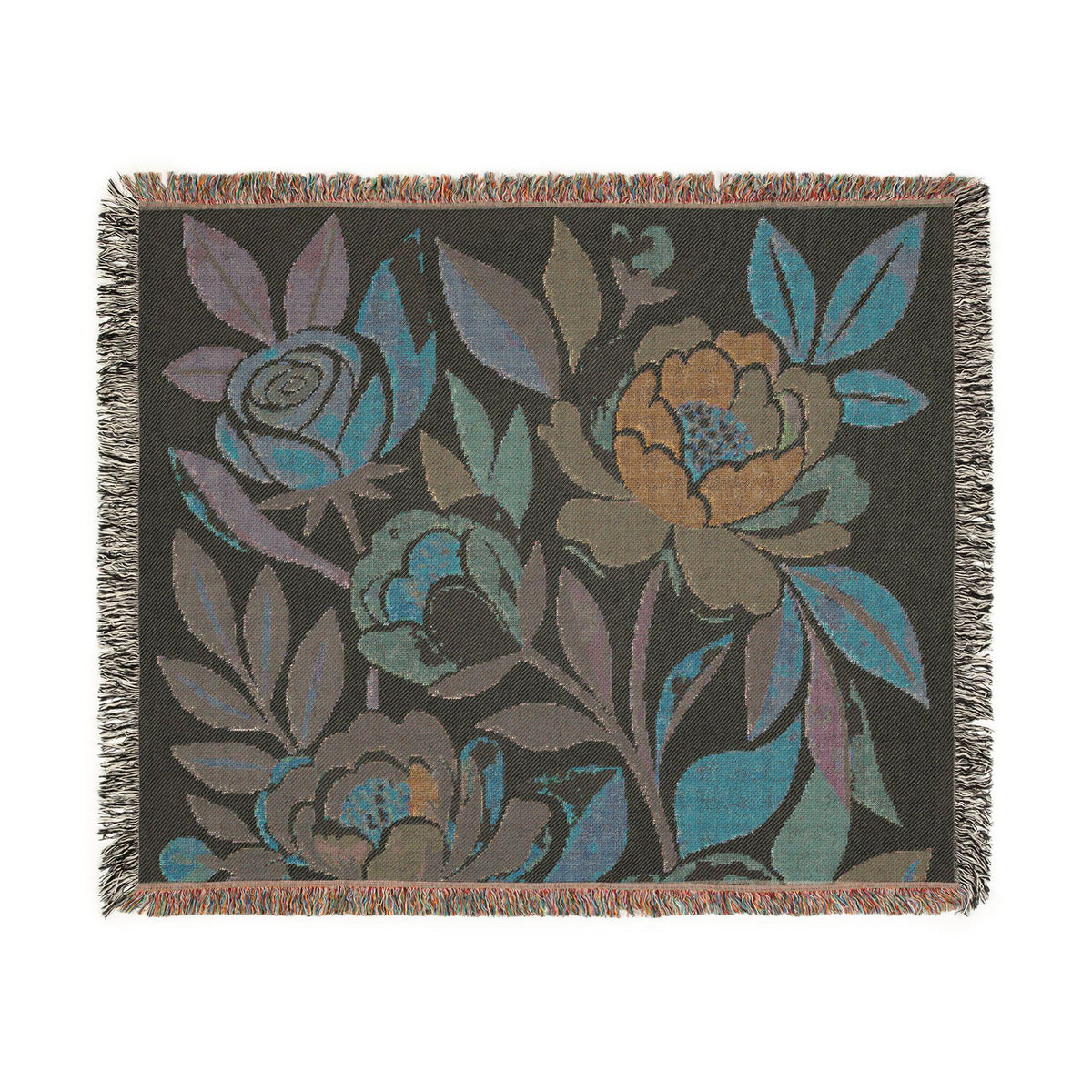 Floral Peony Tapestry Woven Blanket | Boho Floral Throw