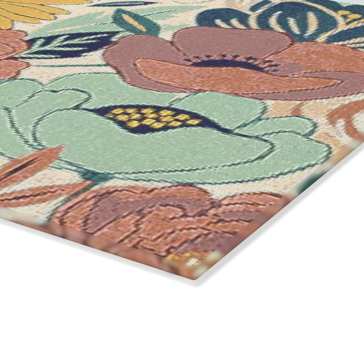 Vintage Floral Pattern Glass Cutting Board | Daisies Poppies Kitchen Decor