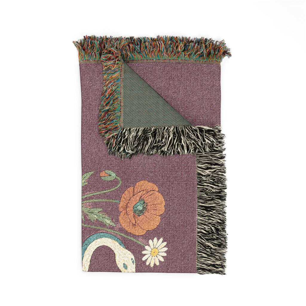 Floral Snakes Woven Blanket | Botanical Serpent Throw, Boho Tapestry